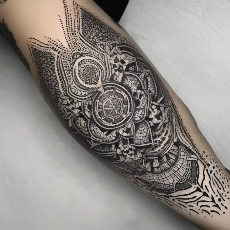 Thigh tattoo that wraps around fishing tattoos – ドットワーク, カラフル